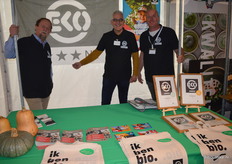 Stichting EKO-keurmerk als co sponsor van het event informatie over de inhoud en voordelen van de EKO-Horeca en -Catering certificering. Op de foto: Poppe Braam, Bavo van den Idsert en Harrie Janssen. Bavo: "Er is veel belangstelling van restaurants en merkhouders hiervoor. Samen met BD-Totaal willen we deze certificering laagdrempeliger maken."