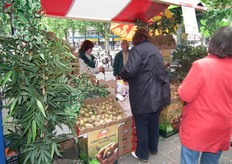 Yvonne den Hollander en Patricia Lodewijks met de biologische kiwi's van Zespri.