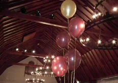 De zaal was aangekleed met feestelijke ballonnen.