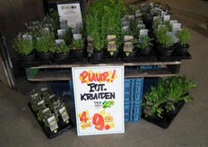 Ook Puur-kruiden naast de groentekraam.