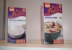 Dafco uit Schiedam presenteerde het merk Peak's. Het assortiment bevat deze twee biologische quinoa-producten.