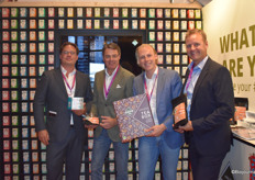 Thee van Oordt presenteert op Gastvrij Rotterdam hun nieuwe horecalijn met negen smaken. V.l.n.r.: Pim Oostrom, Marcel Vogel, Timothy Nuijen en Ed Hom.
