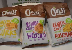 De healthy chips van O'nest, beschikbaar in drie verschillende smaken.