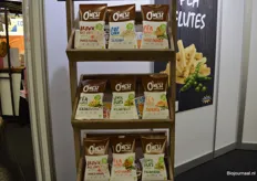 Nieuwe producten onder het merk O'NEST: Brown Rice Chips, Pea Swirls, Popcorn Seasalt en Lentl Flips.